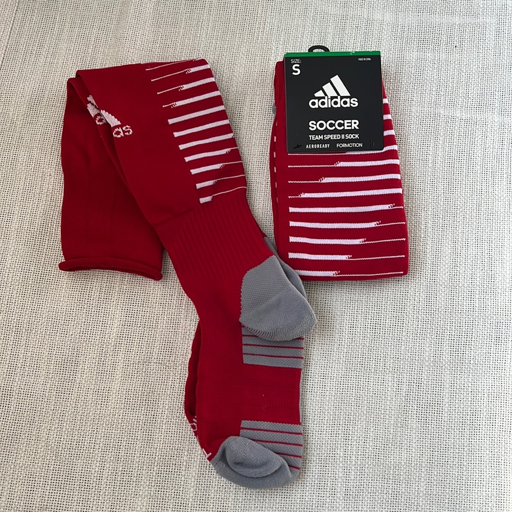 Adidas Soccer Socks | Youth | Red + White Athletic Socks | Size S | 2 Sets